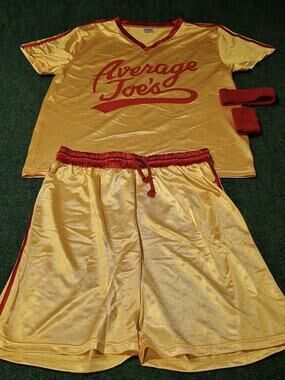 Dodgeball Average Joes Gold Uniform Shorts Shirt Costume Sz L Movie